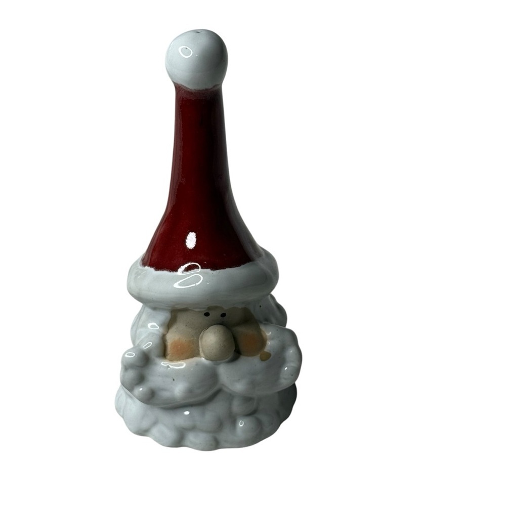 Vintage Ceramic Santa Claus Hand Bell Christmas Holiday Decor Red White 5 Inch‎